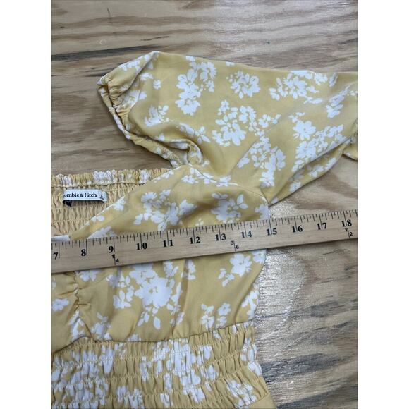 Abercrombie & Fitch Babydoll Dress Smocked Yellow Floral Size M Y2K Cottagecore - Picture 12 of 16